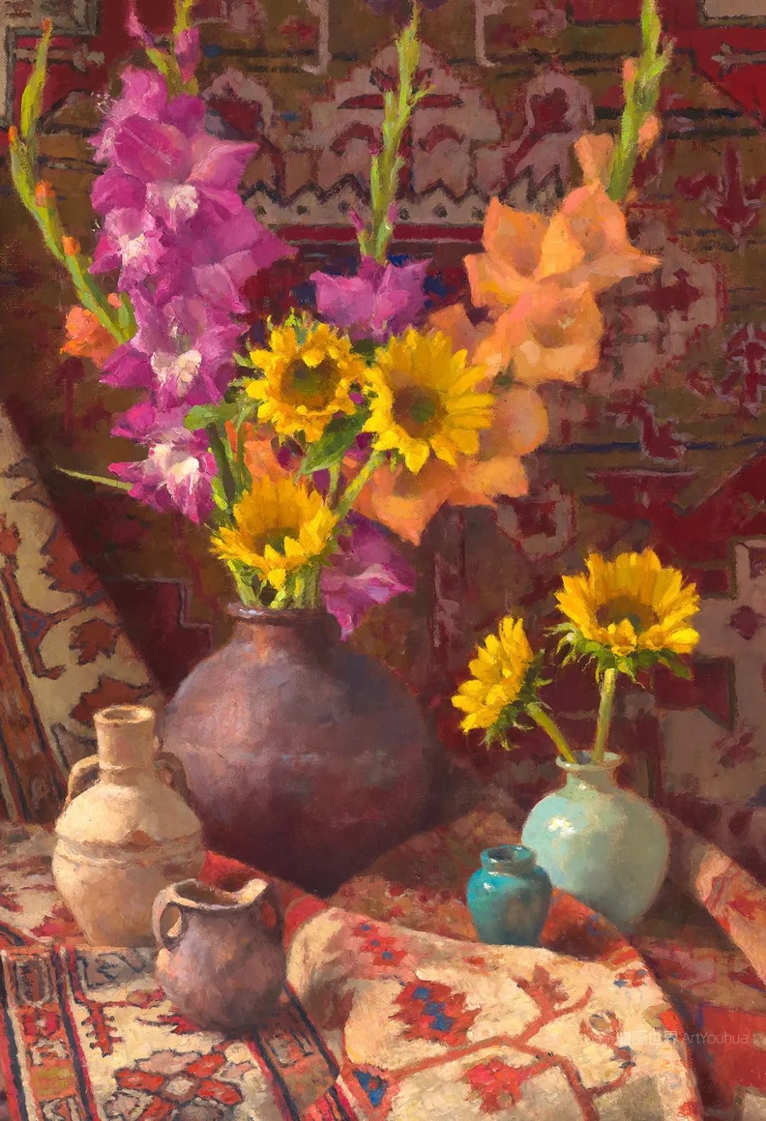 他的静物花卉油画，光感很好！