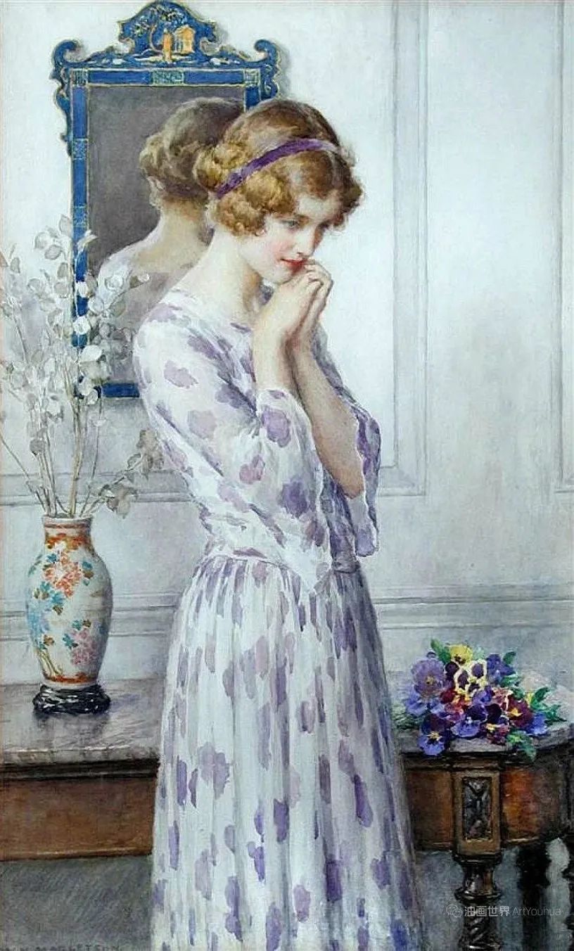 优雅知性的女子，英国画家威廉·马盖森作品
