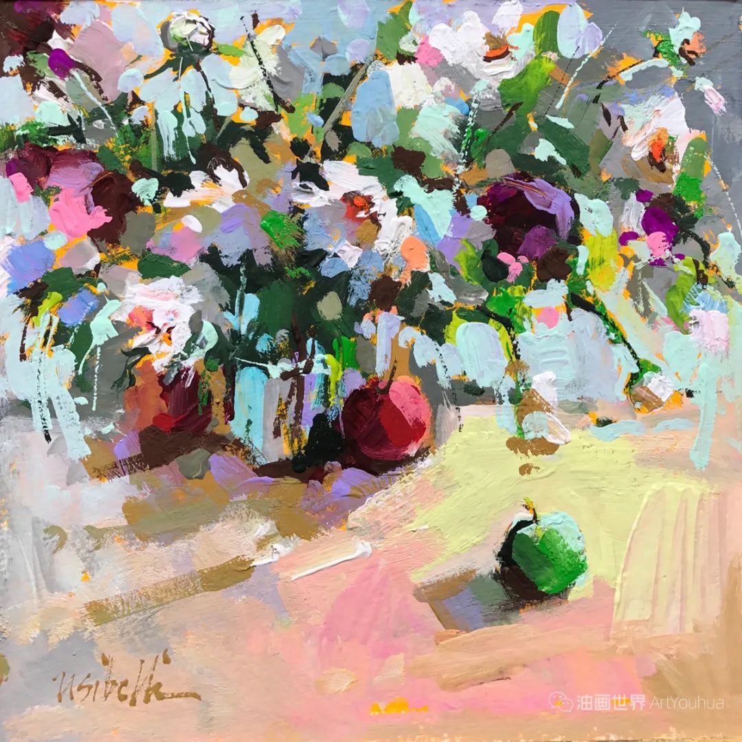 色彩强烈、大笔触的花卉，米歇尔·乌西贝里作品