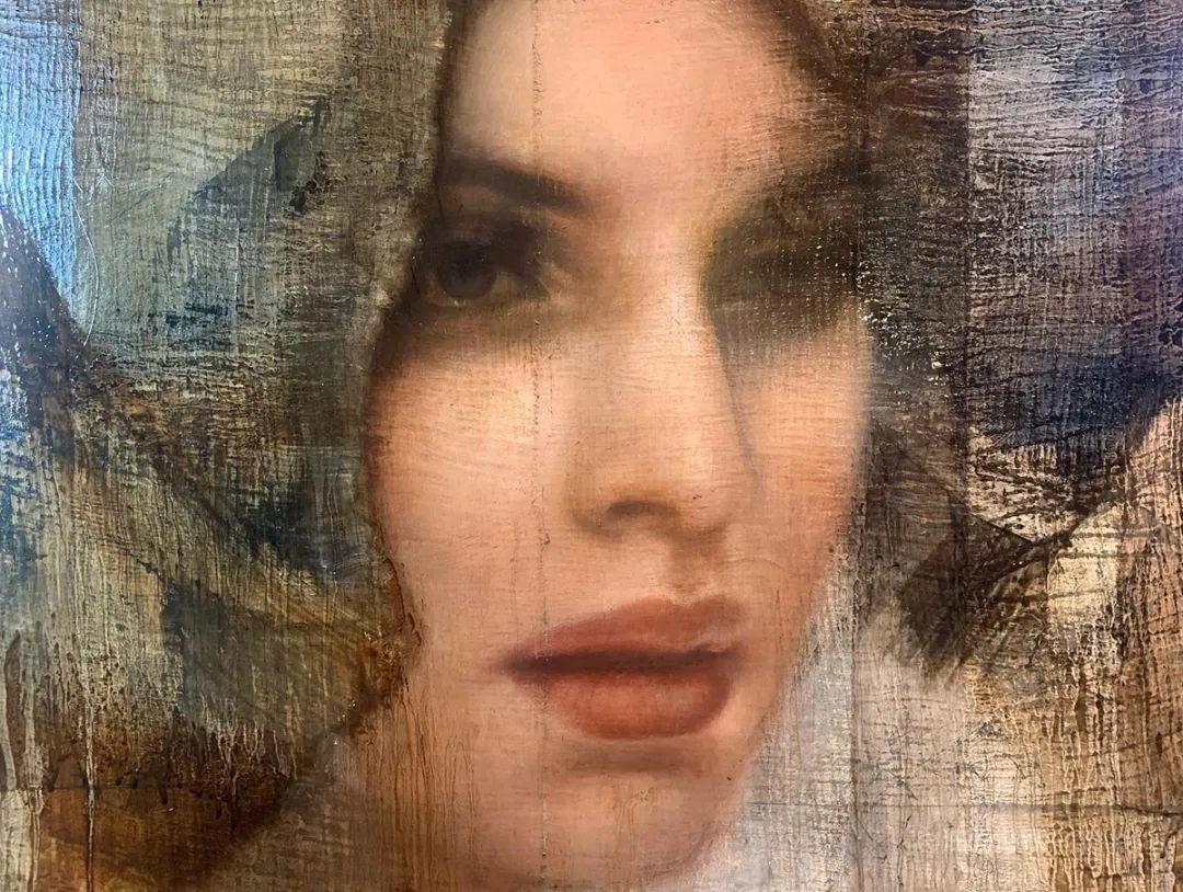 用纱布当肌理的肖像画，玛拉·莱特作品