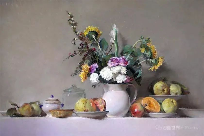 静物粉彩之美，西班牙画家桑塔曼斯静物作品！
