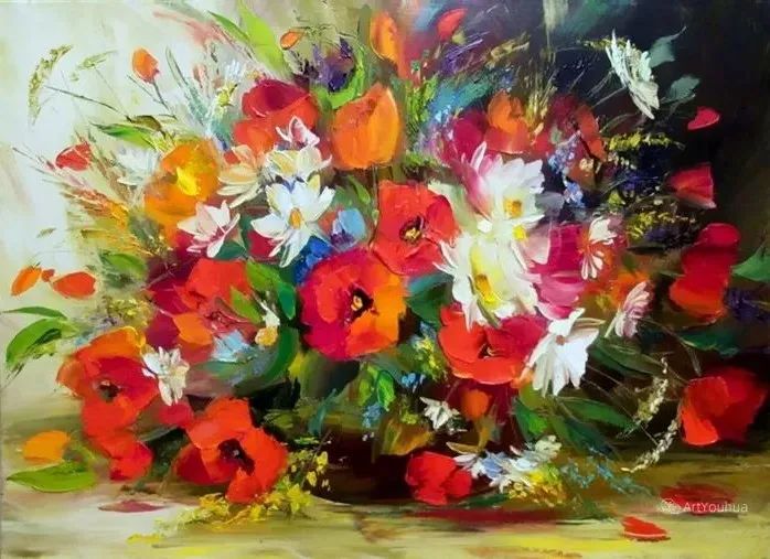 直接画法的花卉刀画，Alexander Sergeev作品