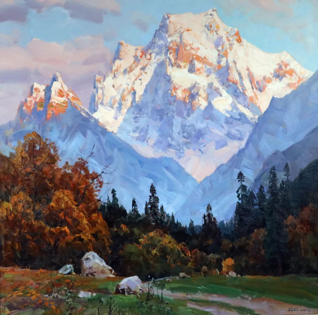 雪山之美，俄罗斯画家亚历山大·巴比奇油画