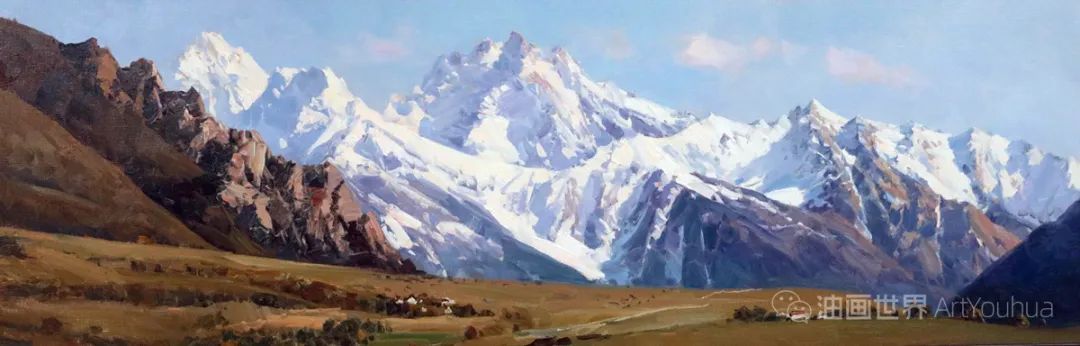 雪山之美，俄罗斯画家亚历山大·巴比奇油画