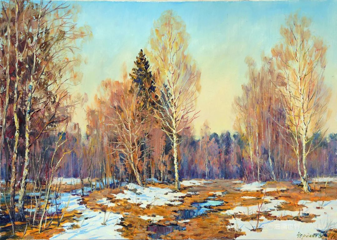 维亚切斯拉夫的雪景油画，温暖、柔美！