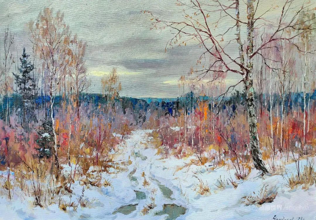 维亚切斯拉夫的雪景油画，温暖、柔美！