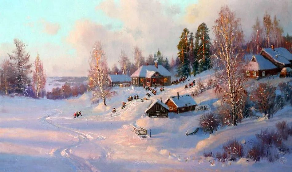 俄罗斯画家笔下的雪景油画，冰雪之美！