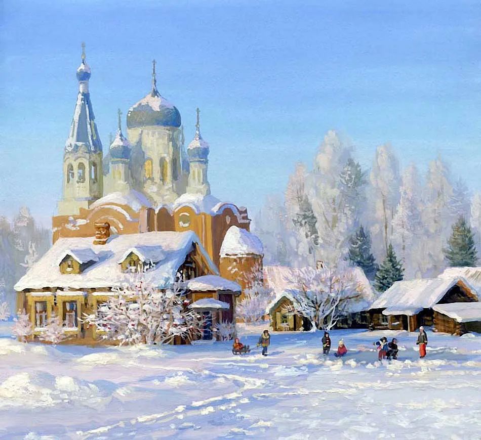 俄罗斯画家笔下的雪景油画，冰雪之美！