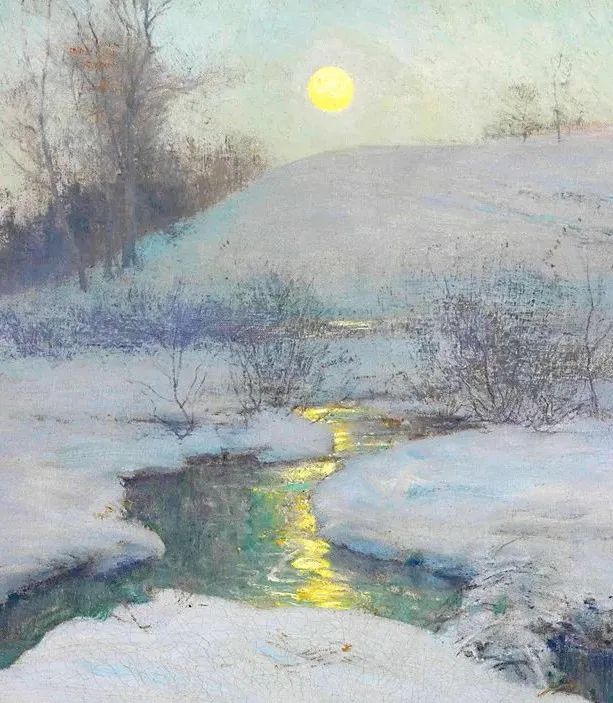 冷暖色在他的雪景画中，得到了完美地运用！