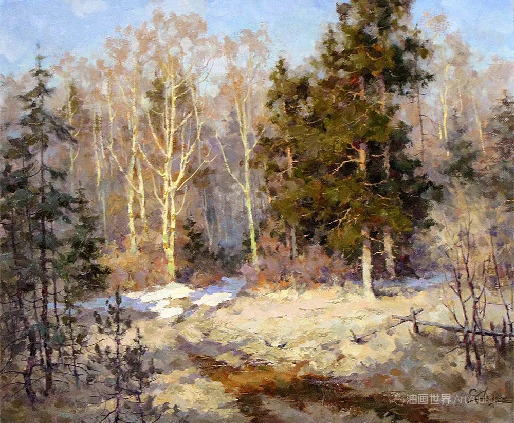 柔美的俄罗斯风景油画，谢尔盖·德明作品