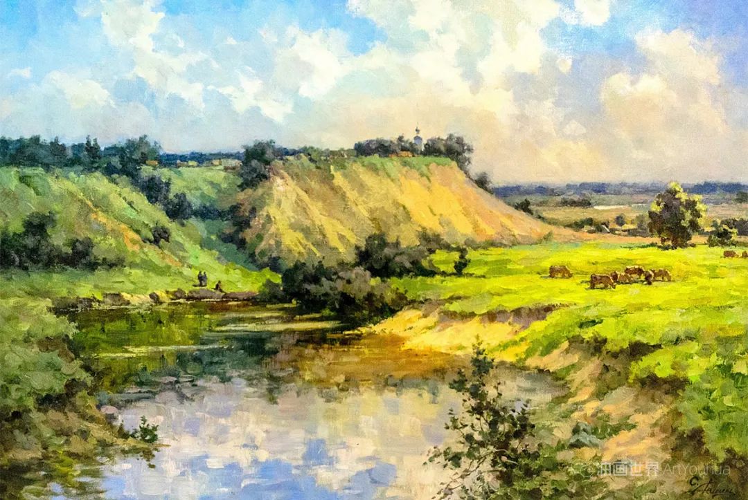 柔美的俄罗斯风景油画，谢尔盖·德明作品
