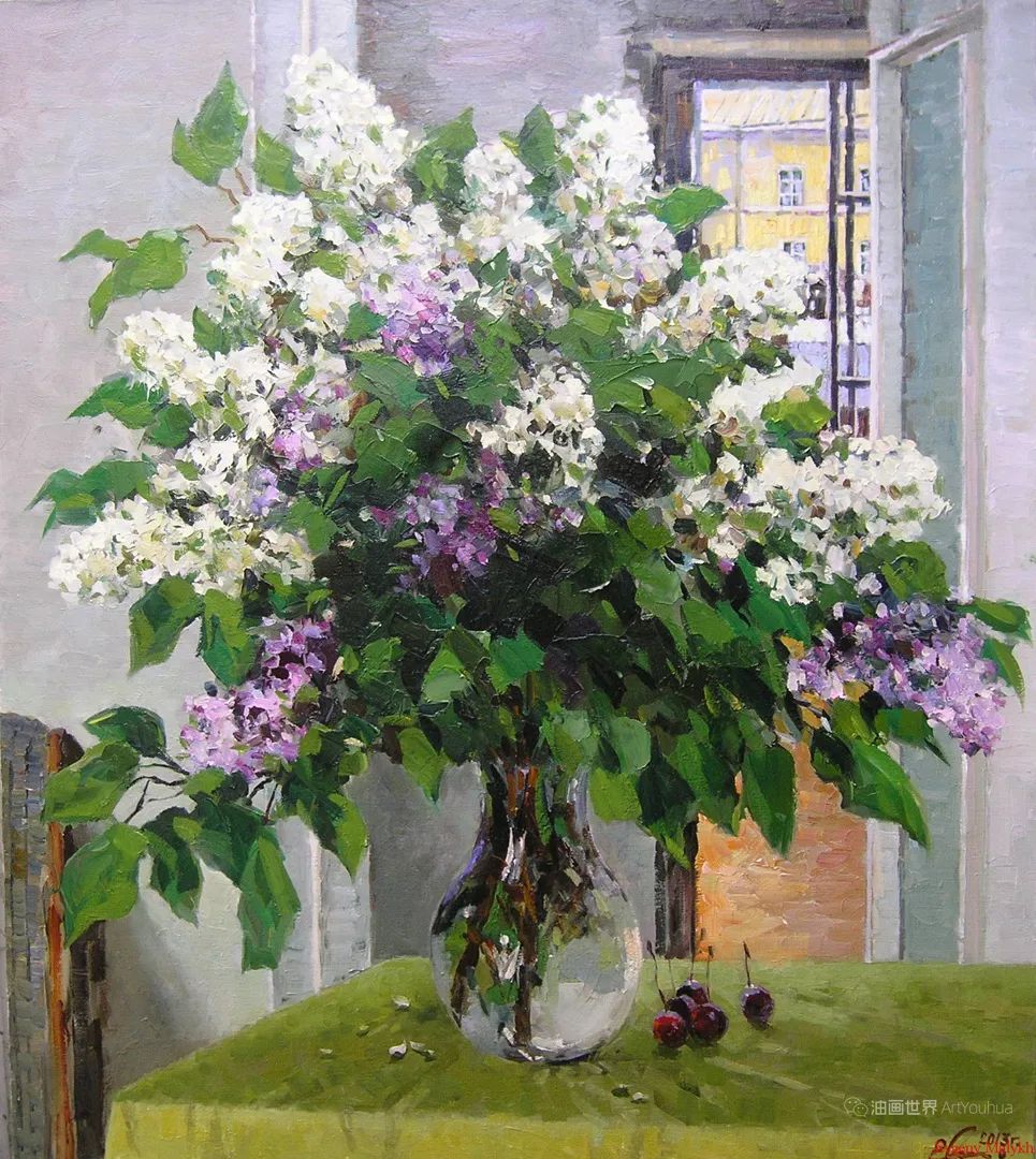 充满光彩的静物花卉油画，列宾美院教授叶夫根尼·马列赫作品！