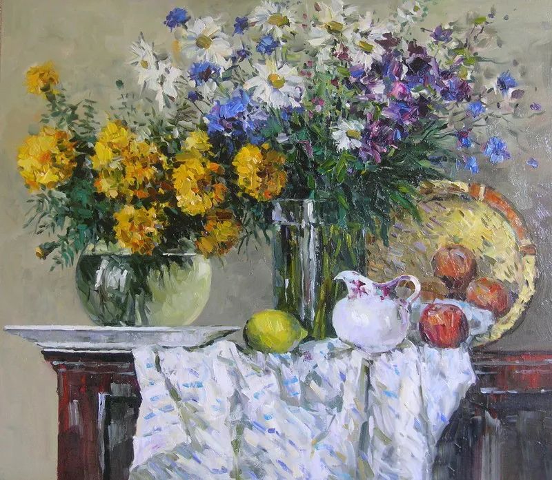 充满光彩的静物花卉油画，列宾美院教授叶夫根尼·马列赫作品！