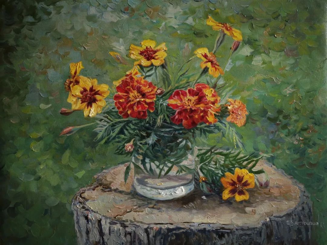 静物花卉油画，俄罗斯画家爱德华·帕诺夫