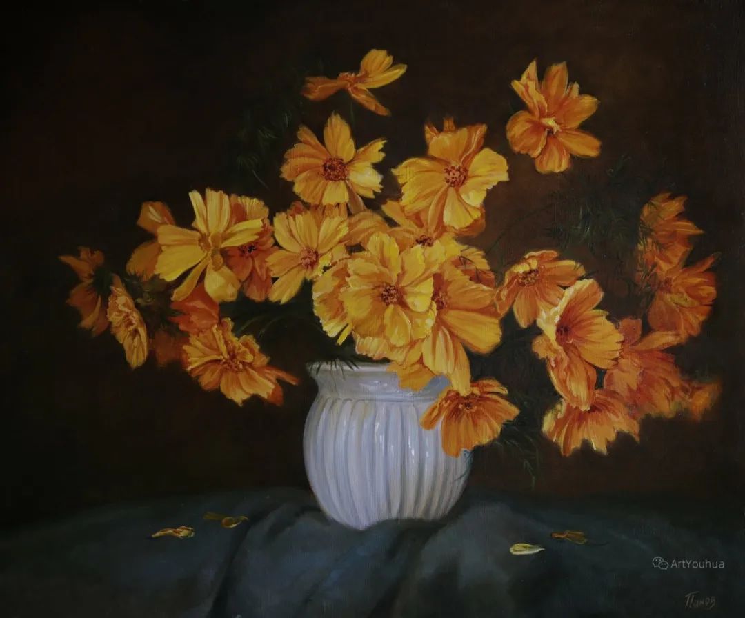 静物花卉油画，俄罗斯画家爱德华·帕诺夫