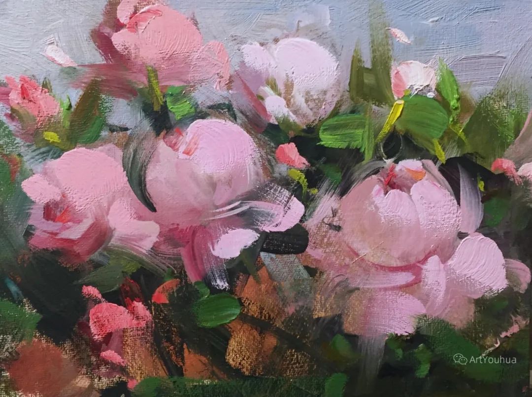 厚重的颜料，自信的笔触，莫斯塔法·凯哈尼花卉油画！