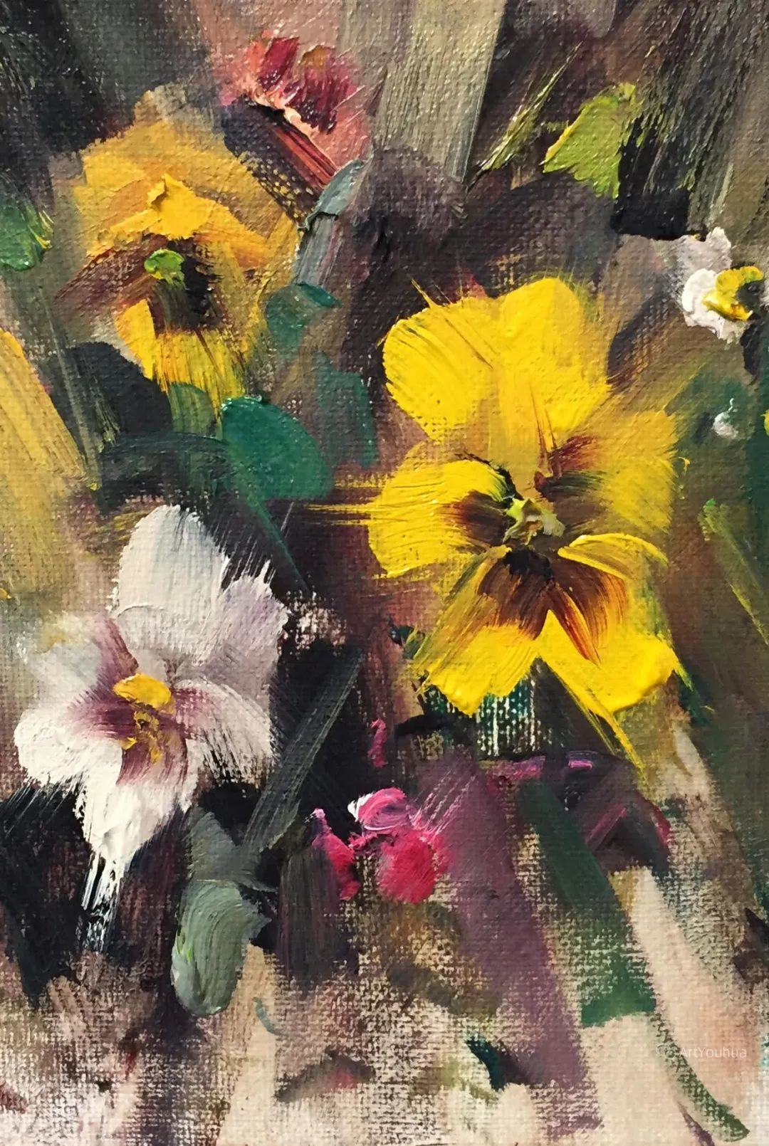 厚重的颜料，自信的笔触，莫斯塔法·凯哈尼花卉油画！