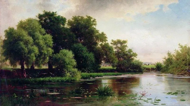 优美的抒情风景油画，俄罗斯画家列夫·加米涅夫作品